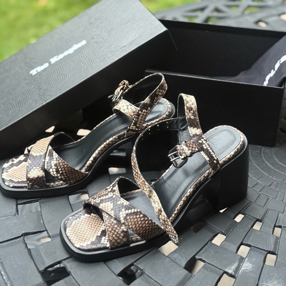 The Kooples Snakeskin Pattern Block Heel Sandals